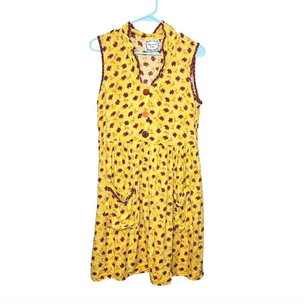 Dressing Clio Vintage Dress Yellow Red Size Medium M Floral Flower Summer Spring